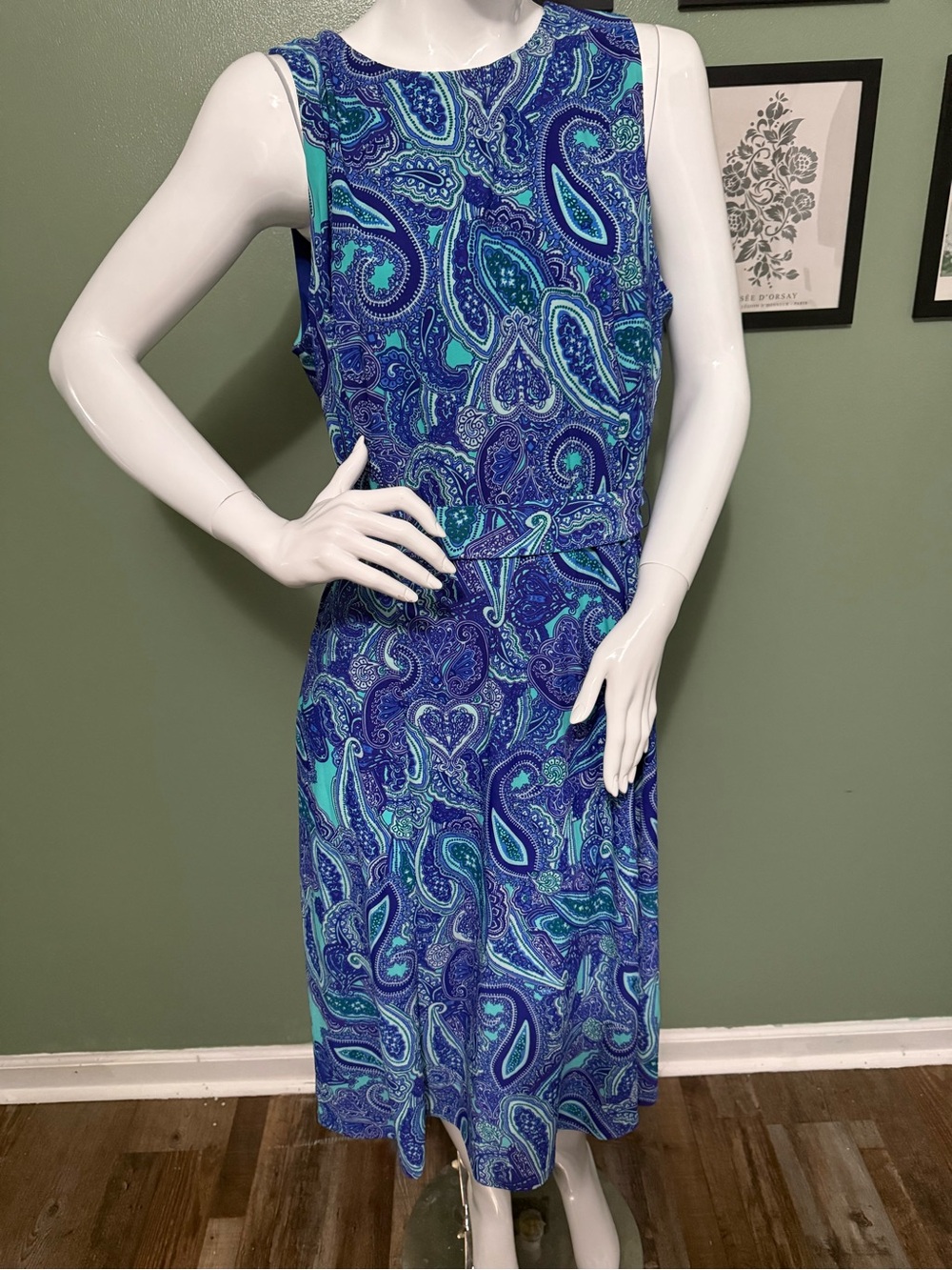 Anne Klein Blue and Teal Paisley Midi Dress NWT Size 14 Retail $119
